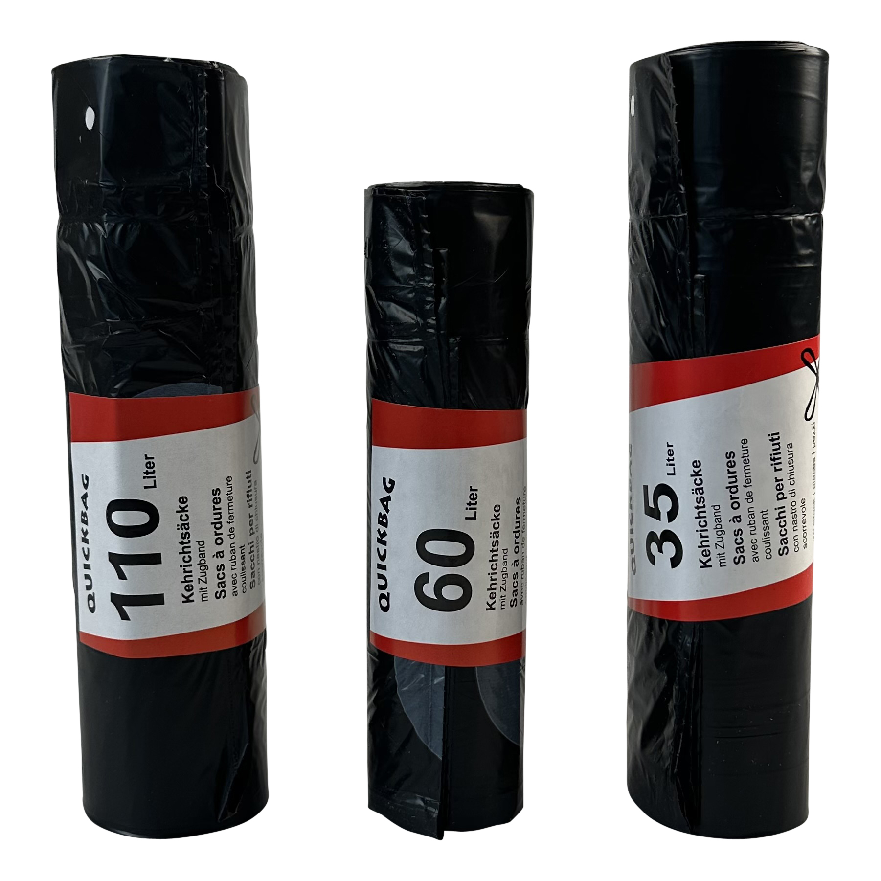 Kehrichtsack mit ein- geschweisstem Zugband  /       35-110 Liter / QUICKBAG