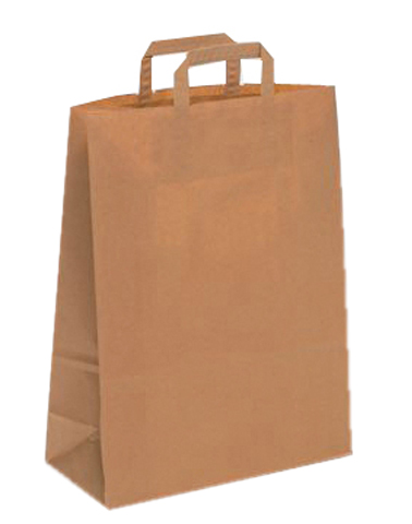 Papiertragetasche braun mit flachen Papierhenkeln / 180 x 80 x 220 mm / 70g/m&sup2;