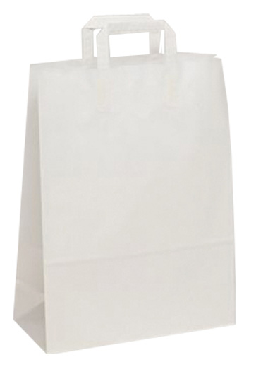 Papiertragetasche weiss mit flachen Papierhenkeln / 180 x 80 x 220 mm / 70g/m&sup2;